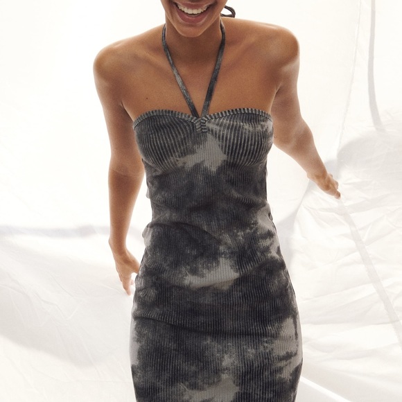 NWT Zara Tie Dye Ribbed Bodycon Halter Midi Dress - Picture 7 of 9